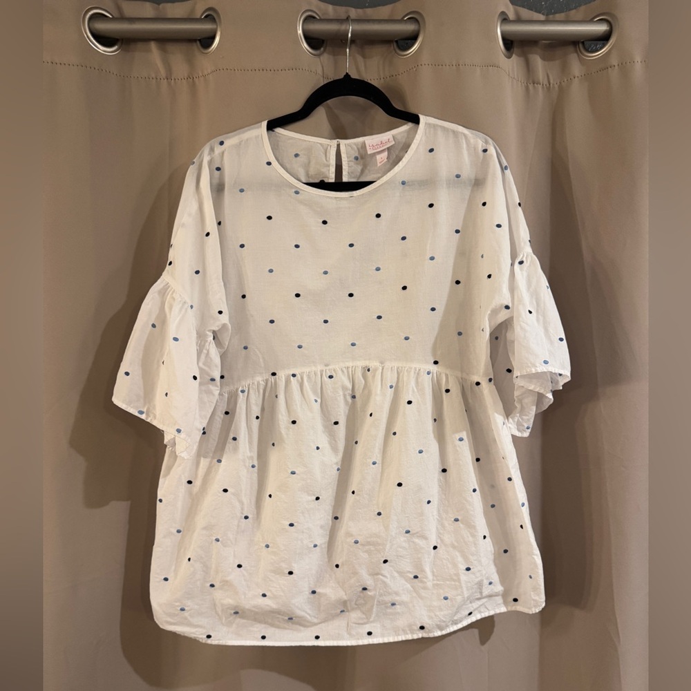 White Polka Dot Ruffle Sleeve Women's Top